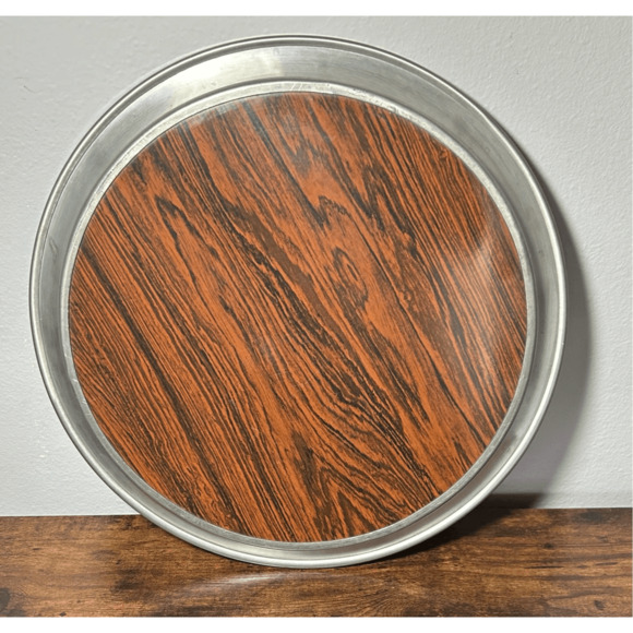 Vintage Kirk Stieff Pewter Tray Wood Grain Cocktail Serving Centerpiece MCM 16" - Picture 5 of 9